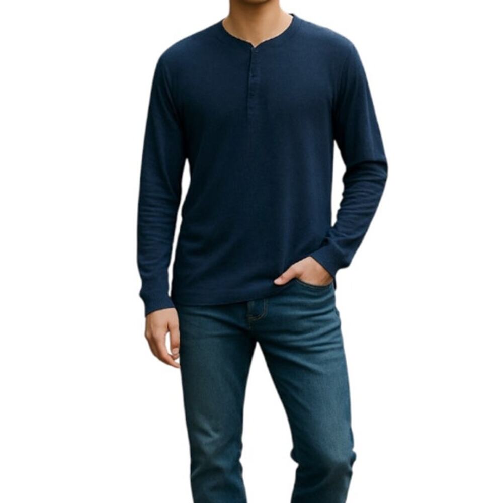 PATAGONIA L/S Daily Stripe Henley Shirt Men L Navy/Red Organic Cotton Everyday